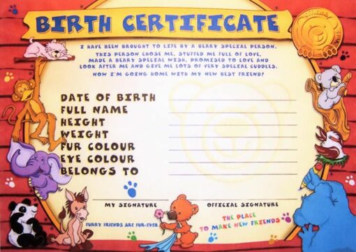 Teddy Bear Birth Certificate