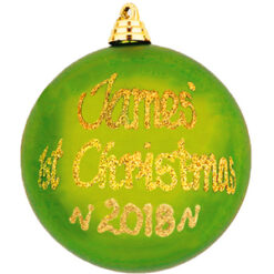 personalised 1st christmas bauble green
