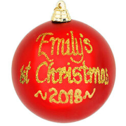 personalised 1st christmas bauble red